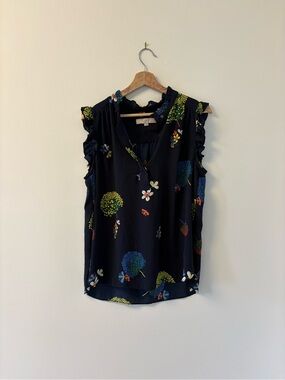 LOFT Navy Floral Ruffle-Shoulder V-Neck Camisole